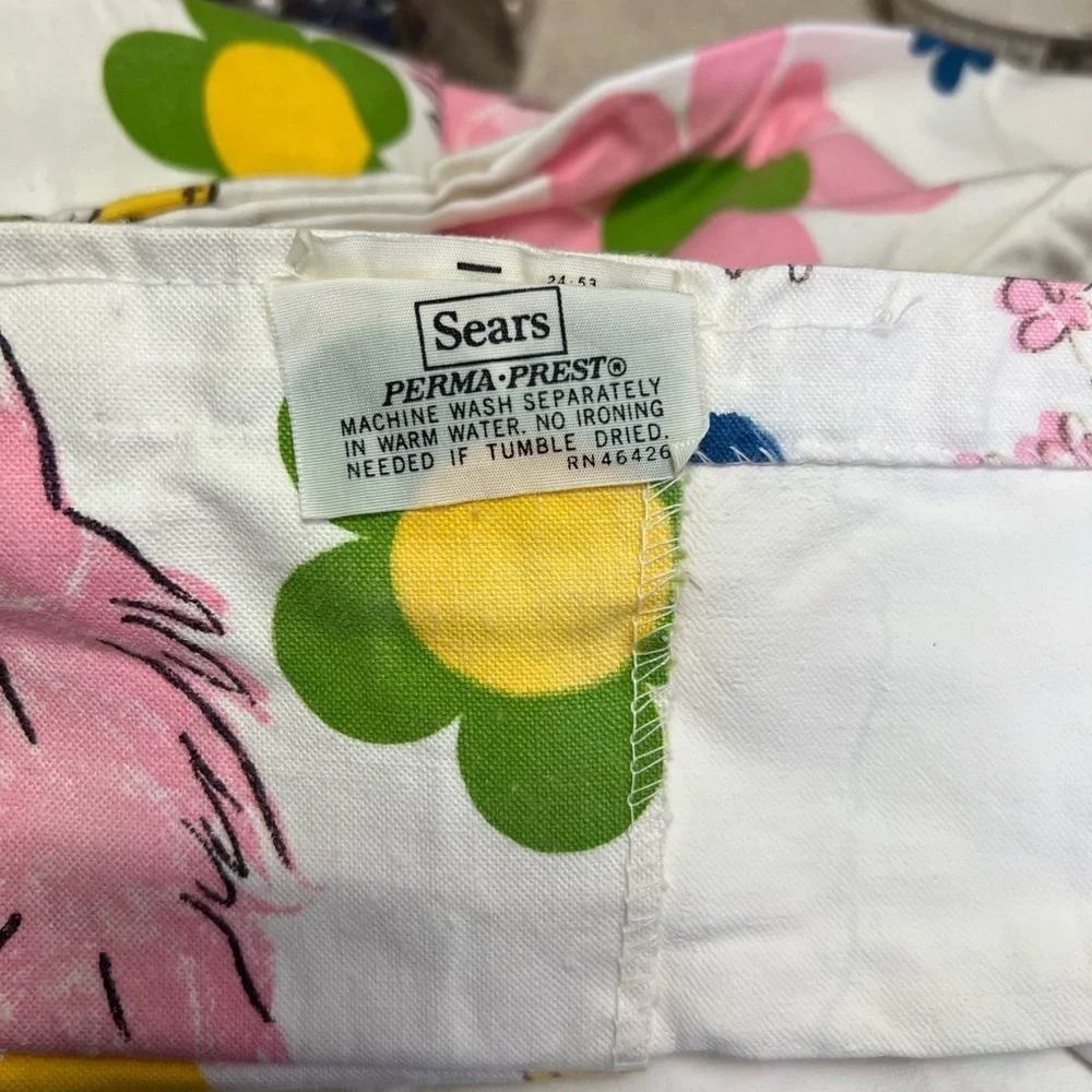 Vintage Flower Power 60s 70s Pippi Longstocking Pair Curtain Panels Sears